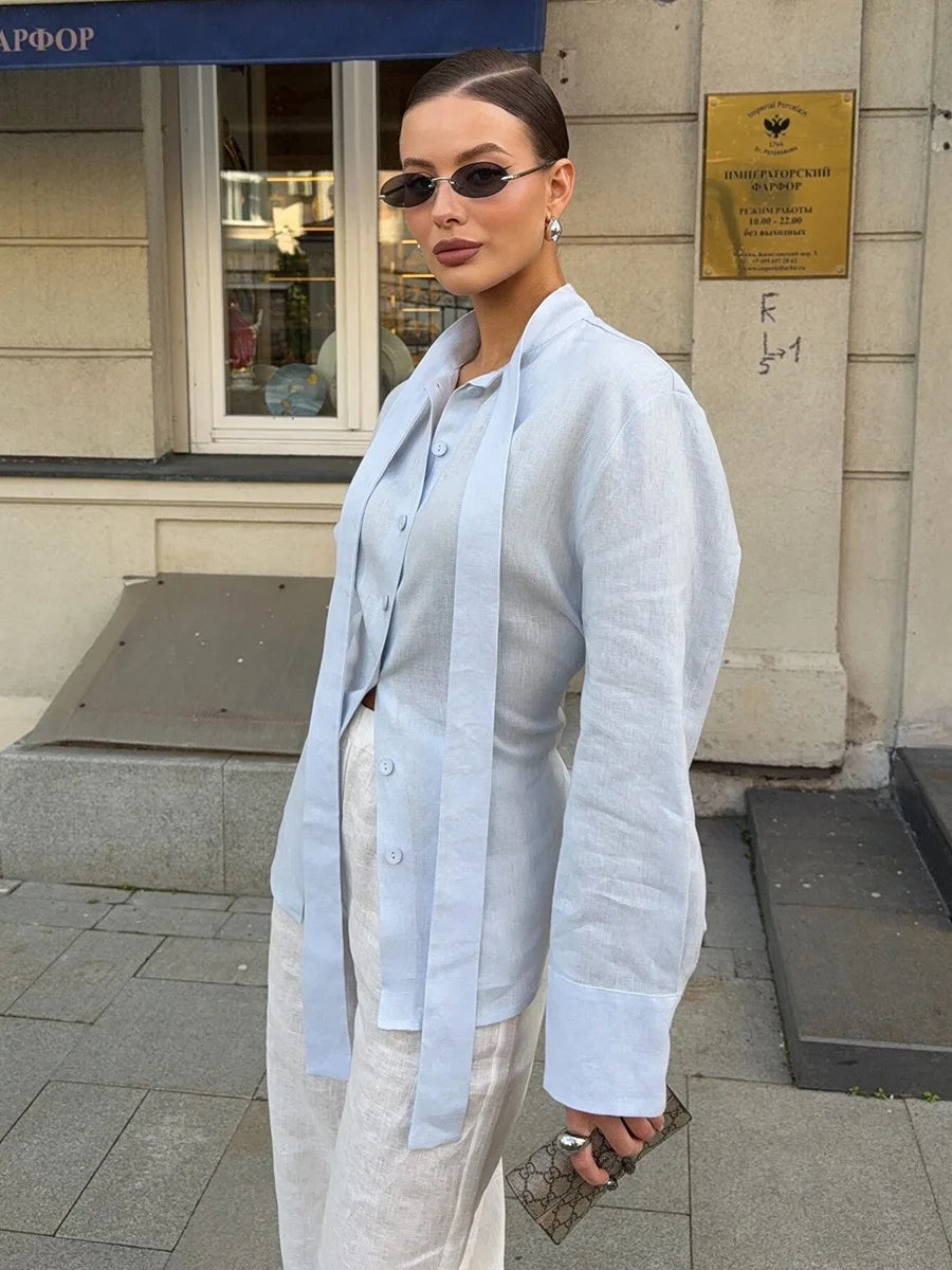 Cotton Tie Belt Cardigan Shirt