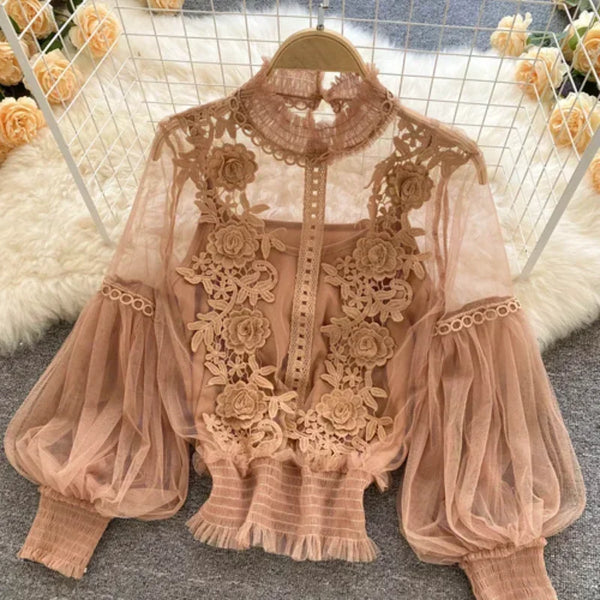 Vintage Lace Puff Blouse