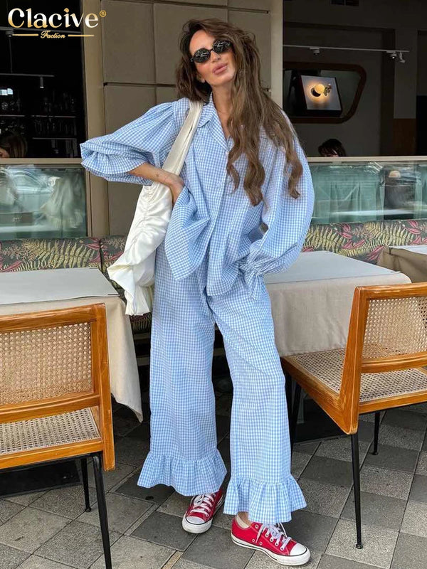 Casual Plaid Cotton Set