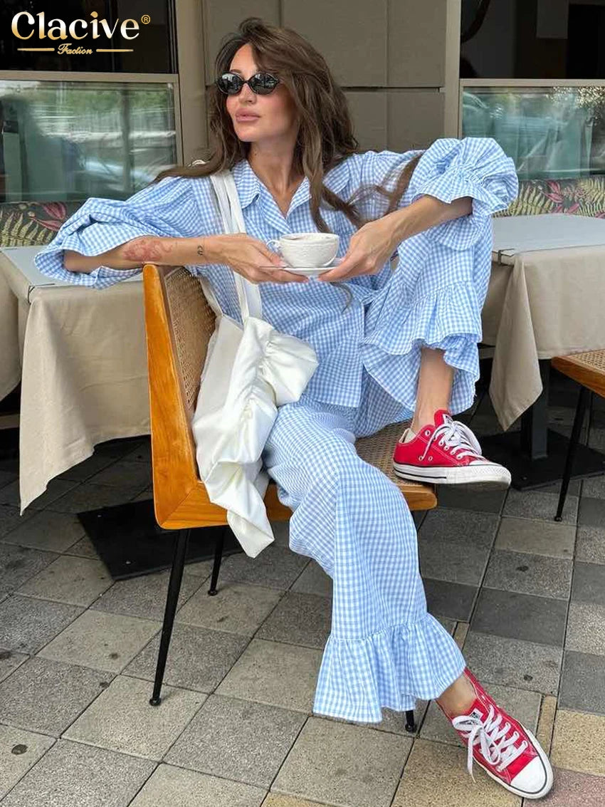 Casual Plaid Cotton Set