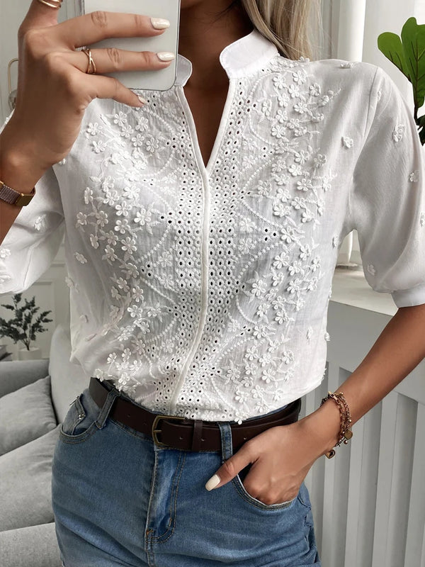 Embroidered Lace V-Neck Top
