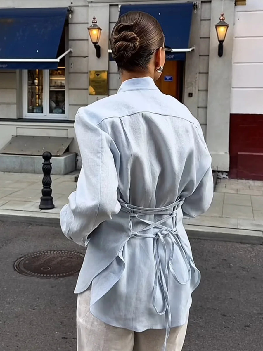 Cotton Tie Belt Cardigan Shirt