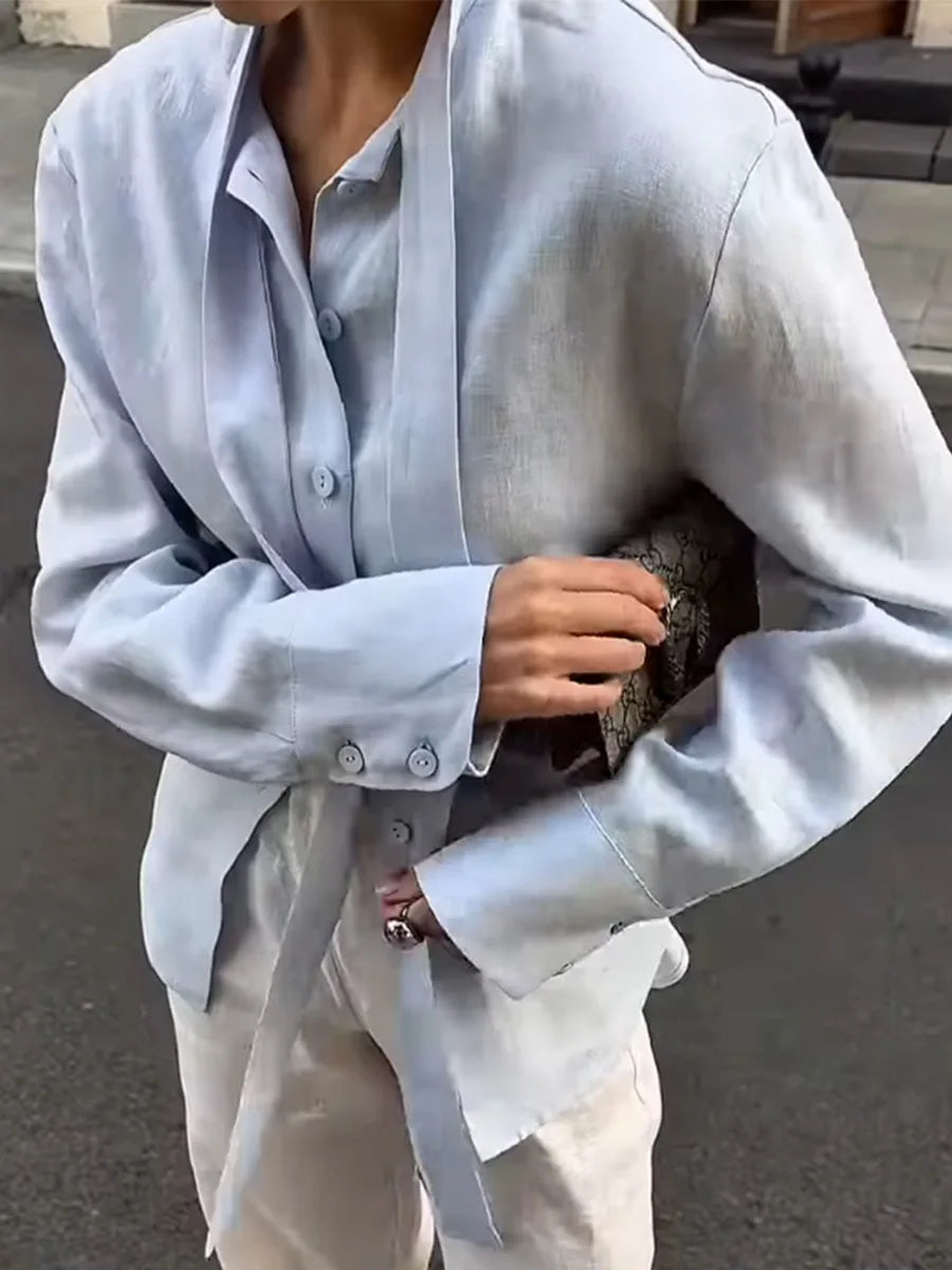 Cotton Tie Belt Cardigan Shirt