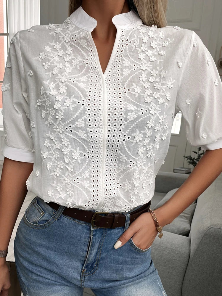 Embroidered Lace V-Neck Top
