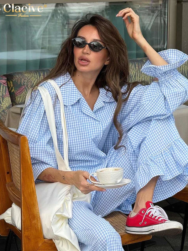 Casual Plaid Cotton Set